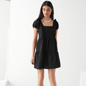 &OtherStories Black Babydoll Puff Sleeves Tiered Dress Size XS